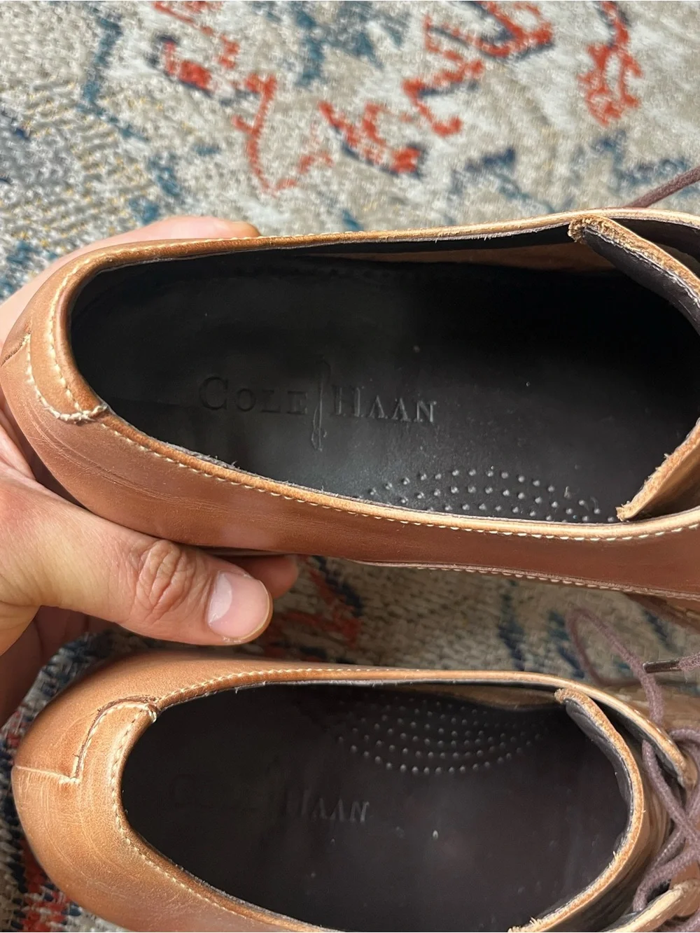 Cole Haan Tan Leather Derby Shoes with Dark Brown Laces Size 10